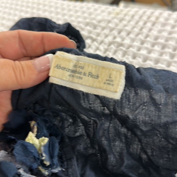 Navy blue summer top with elastic waist, Abercrombie and Fitch size large - Picture 2 of 6